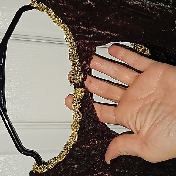 Maxima 100% Velvet Chocolate Gypsy Costume Gown Gold Sequins Beads Size Large 8 - Picture 7 of 17